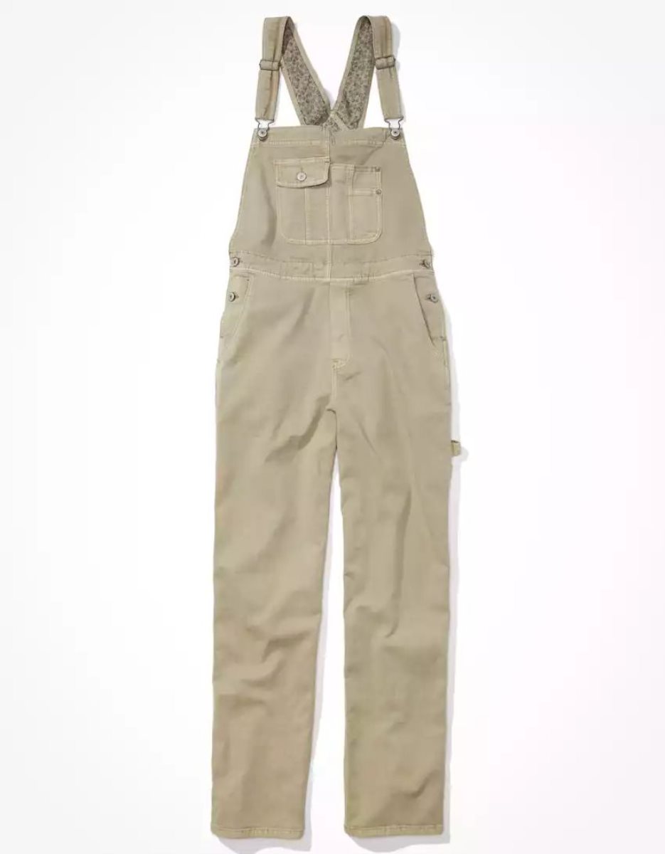 Jean American Eagle AE Stretch Baggy Overall Vert Olive Femme | LUC-02810251